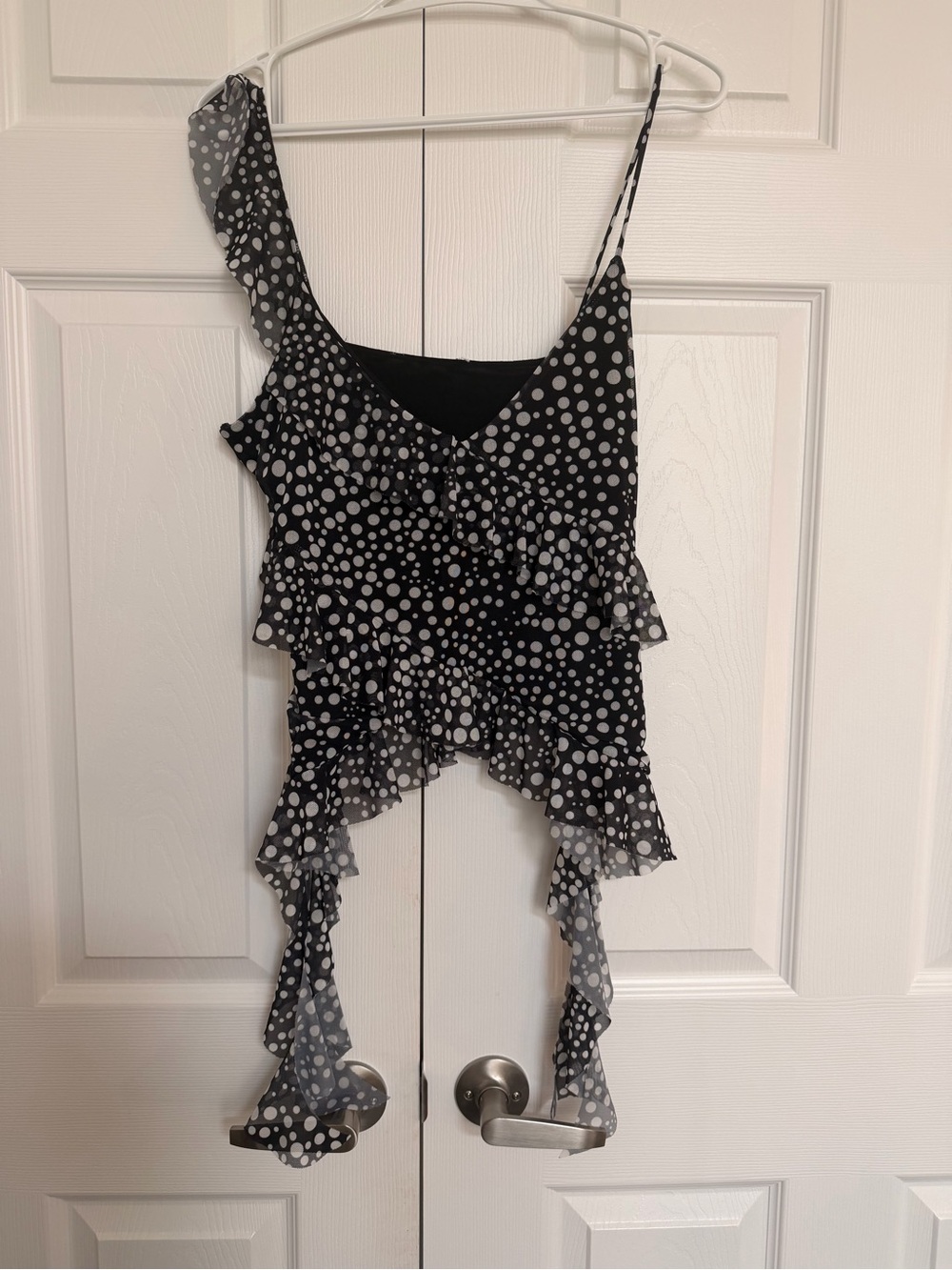 Octopus asymmetrical tank top — black and white Polka Dot Ruffle Asymmetrical